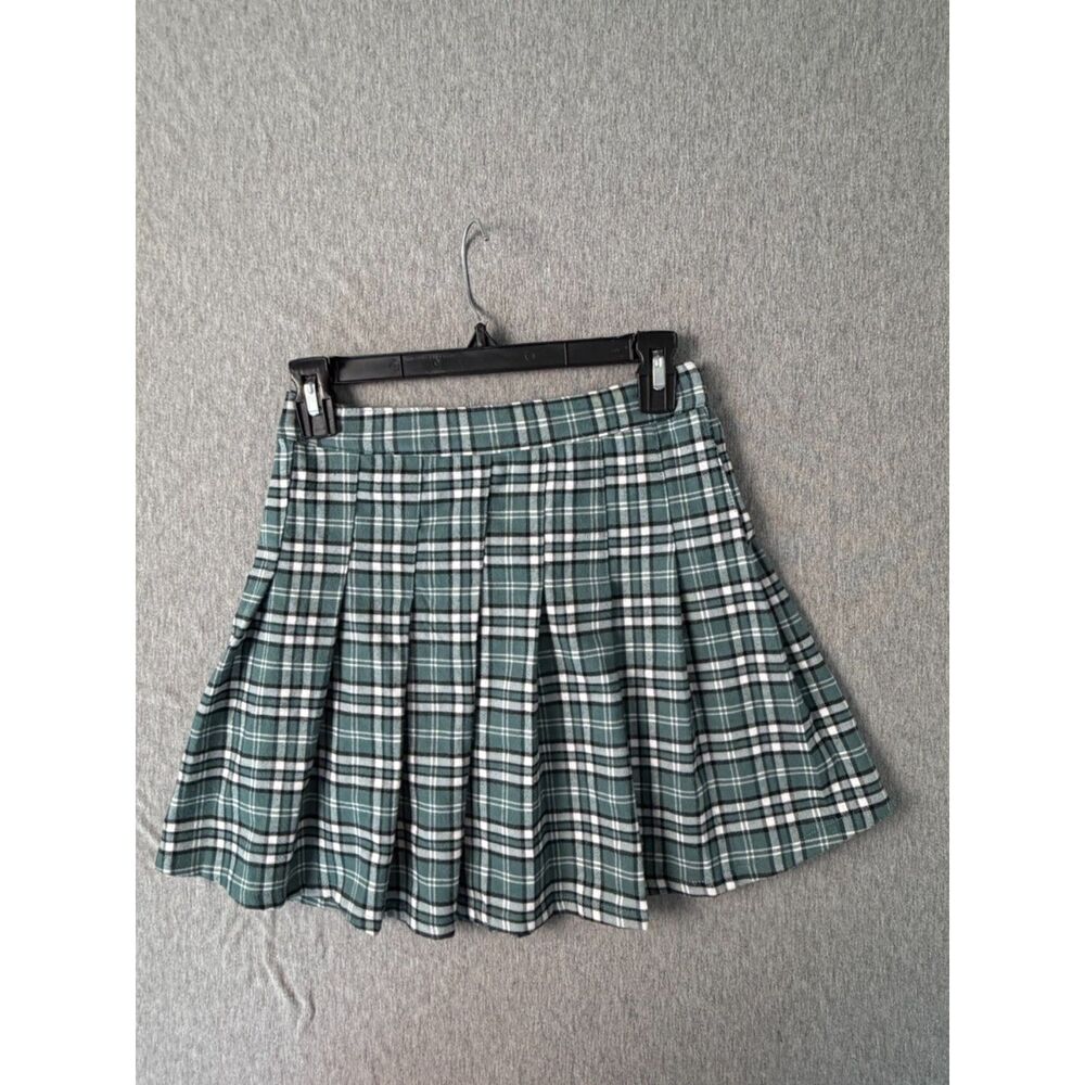 Hollister XS Green Plaid Pleated Mini Skirt Ultra High Rise Preppy Schoolgirl